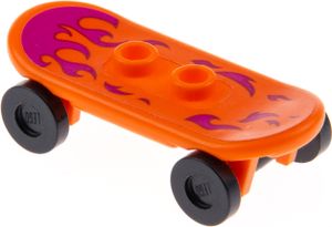 1x Lego Figuren Zubehör Skateboard orange Sticker Flammen Räder 42511c01pb21