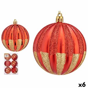 Weihnachtskugeln-Set Streifen Rot Gold PVC (6 Stück)