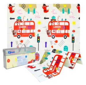 HUMBI Detská hracia podložka na plazenie XPE pena Obojstranná plochá lišta Umývateľná 150x180x1cm Londýn Autobus Street City
