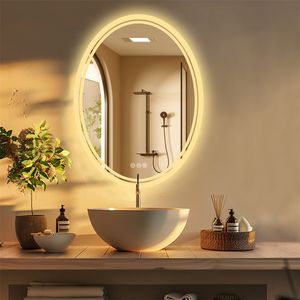 WISFOR LED koupelnové zrcadlo Oválné nástěnné zrcadlo s dotykovým spínačem, stmívatelné proti zamlžování pro koupelnu Ložnice Make-Up, 60 × 80 cm, 3 barvy světla, IP65 Úspora energie
