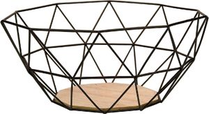 GUSTA Deko-Obstkorb Metall mit Holzboden 26,5x25x12cm schwarz