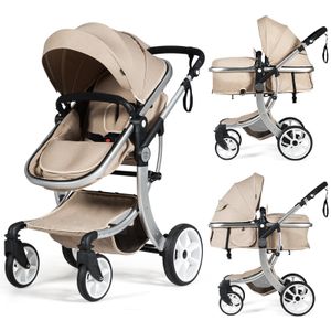 COSTWAY 2 in 1 Kinderwagen faltbar, Kombikinderwagen mit verstellbarer Rückenlehne, für Baby bis 3 Jahren, 25 kg Belastbar (Beige)