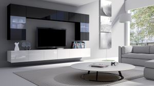 Obývacia stena / zostava do obývacej izby CALABRIA 1 Čierny + Čierny lesk / Biely + Biely lesk s RGB LED osvetlením
