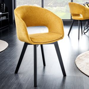 riess-ambiente Design Stuhl NORDIC STAR senfgelb Strukturstoff Massivholz schwarz mit Armlehne gepolstert Esszimmerstuhl Essstuhl