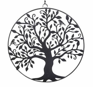 Formano Hänger Baum mit Vogel 30 cm Metall schwarz rund Fensterbild Dekoration