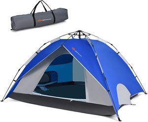 GOPLUS Pop Up Campingzelt 4 Personen, Doppelschichtzelt 260x223x154cm mit Abnehmbarem Außenzelt & Netzfenster, Aufklappbares Winddichtes Wurfzelt für Strand Picknick