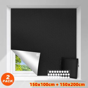 2 kusy 150*100cm+150*200cm zatemňovací tkanina Ochrana proti slunci Zatemňovací ochrana proti slunci 100% zatemnění | fólie s tepelnou vrstvou | neprůhledná pro okna, Velux a střešní okna