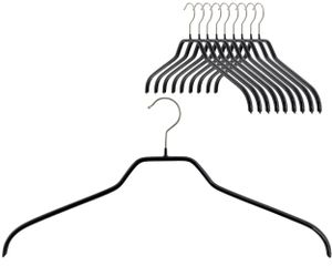 MAWA Kleiderbügel, 10 Stück, platzsparende und rutschfeste Bügel für Hemden, Blusen, 360° drehbar, hochwertige Antirutsch-Beschichtung, Schwarz, 41 cm
