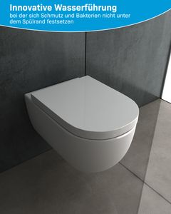 Alpenberger Hochwertiges Spülrandloses Hänge WC inkl.Sitz I Toilette aus Keramik mit Antibakterieller Oberfläche Nano Beschichtung I Abnehmbarer WC Sitz mit Absenkautomatik