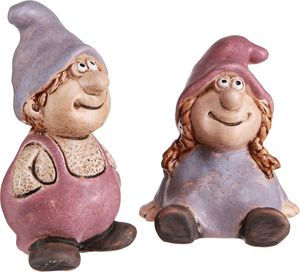 Skrzat dekoracja wiosenna chłopiec dziewczynka różowy fioletowy ceramiczny 10/14cm zestaw 2 szt Skrzat dekoracja wiosenna chłopiec dziewczynka różowy fioletowy ceramiczny 10/14cm zestaw 2 szt