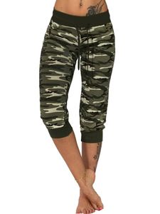 ydance Damen Mid Waist Camouflage Yoga Capri Hosen Sport Leggings Hosen Kordelzug,Farbe: Armeegrün,Größe:XL