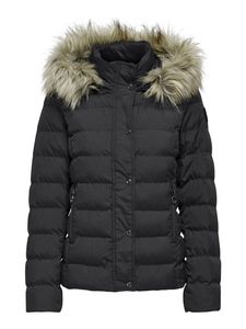 ONLY Damen Stepp-Jacke OnlLuna Übergangsjacke abnehmbare Fellkapuze, Farbe:Schwarz, Größe:L