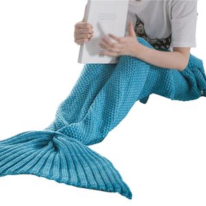 CANDeal Blue 70x140cm pro děti mořská panna deka personalizované ručně pletené teplé obývací pokoj pohovka deka Vánoce narozeniny dárek spací pytel
