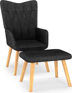 vidaXL Fotel Relax z taboretem czarny materiał - Fotel Relax z taboretem - Fotel Relax z podnóżkiem - Fotel z taboretem - Fotel z podnóżkiem