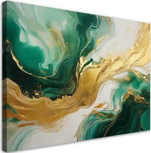 Leinwandbild Abstrakte Marmorstruktur Grün Gold 100x70 Feeby Grün bild für die wand bereit zum aufhängen