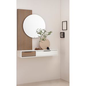 Garderobenset, Spiegel und Konsolentisch, in weiß, Akustikpaneel-Optik, LANSING-80