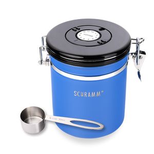 Schramm® Kaffeedose 1500 ml in 10 Farben mit Dosierlöffel Höhe: 15cm Kaffeedosen Kaffeebehälter aus Edelstahl , Farbe:blau