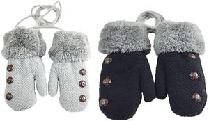 Kleinkind Fäustlinge, 2 Paar Strickhandschuhe Kinderhandschuhe Winter Fausthandschuhe,für 3-7jahre Mädchen Jungen(Schwarz,Grau)