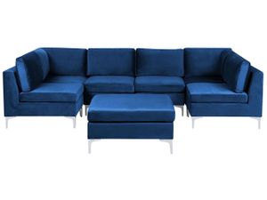 BELIANI Modulares Sofa U-Form mit Ottomane Blau Polsterbezug aus Samtstoff Metallbeine Wohnzimmer Salon Wohnlandschaft