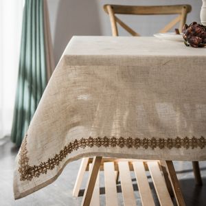 Baumwoll Leinen Tischdecke Abwaschbare, Vintage Tischdecken Für Rechteckig Tische Küche Esstisch Dekoration Möbelbezug (Beige, 140x140cm)