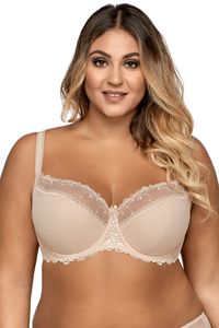 AVA Damen Bügel BH Dessous mit Spitze teilgepolstert Große Brüste Unterwäsche 1030, Farbe:Beige, BH Unterbrustumfang:65, BH Cup Größe:G