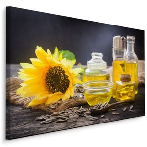 Fabelhafte Canvas LEINWAND BILDER 90x60 cm XXL Kunstdruck Sonnenblume Öl Kerne Holz