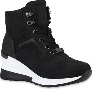 VAN HILL Damen Leicht Gefütterte Sneaker Bequeme Prints Schuhe 837890, Farbe: Schwarz Snake, Größe: 39