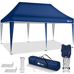 tillvex Pavillon 3x6m Blau wasserdicht | Pop-Up Faltpavillon höhenverstellbar | Gartenzelt UV Schutz 50+ | Partyzelt mit Tasche für Garten