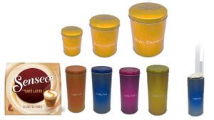 Senseo Latte Pads + Kaffeepaddose hält die Pads länger frisch - Pad Dose für Senseo Pads - edle Vorratsdsdose für Pads  + Geschenke und die Metalldose
