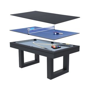 3-in-1-Spieltisch aus Holz in Schwarz mit Billard und Tischtennis DENVER
