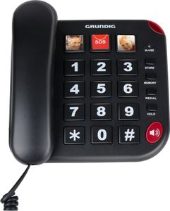 Grundig Telefon Senioren - Festnetztelefon Senioren mit großen Tasten - Seniorentelefon Festnetz mit Foto-Schnelltasten - Telefon Festnetz - Lautsprecher und SOS-Taste - Schwarz