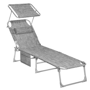 SONGMICS Sonnenliege, klappbarer Liegestuhl, mit Seitentasche, 53 x 193 x 29 cm, bis 150 kg, Kopfstütze, verstellbarer Rückenlehne Grau