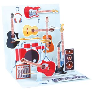 1 Treasures Pop-up Card Grußkarte Musik, Gitarre, Band, Schlagzeug, Konzert Gutschein ca 13x13 cm