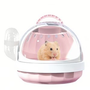 Kleintierkäfig Mit Wasserflasche, 18cm Tragbarer Hamster-Kleintier-Reisekäfig Mit Griff, Atmungsaktiver Meerschweinchenkäfig (Rose)