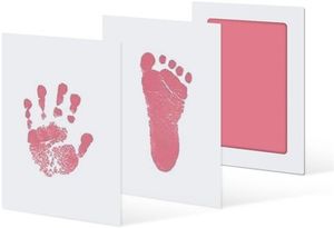 Baby Handabdruck und Fußabdruck Fotokarte Rosa - Baby Geschenk - Gipsabdruck Alternative - Leicht zu reinigen - inkl. 2 weißen Karten