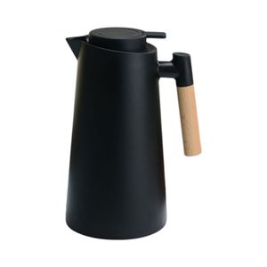 1L Große Thermo-Kaffeekaraffe Doppelwandige  Glas-Liner Kaffeekanne Isolierkann mit Holzgriff Wasserkocher Teekaraffe