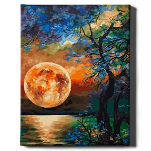 Oh Art! – Malen nach Zahlen Set Mond – 40x50cm, mit Holzrahmen und Pinseln DIY