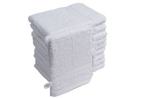 Waschhandschuhe Waschlappen 10er Set Weiss 100 % Baumwolle Frottee 500g/m² 16x21