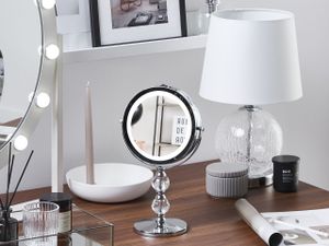 BELIANI Schminkspiegel Silber Eisen rund doppelseitig drehbar mit LED Licht Ständer 5-fach Vergrößerung Modern Kosmetikspiegel Tischspiegel