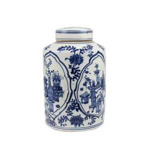 Fine Asianliving Chinesische Deckelvase Blau Weiß Porzellan Keramik D19xH29cm Dekorative Vase Blumenvase Orientalische Keramik Vase Dekoration Vase Moderne Tischdekoration Vase