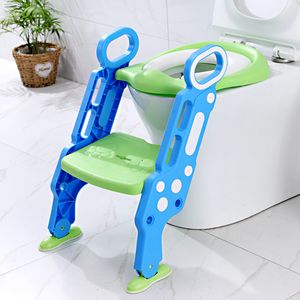 Toilettentrainer mit Treppe Justierbarer für Kinder Lerntöpfchen Toilettensitz Rutschfest stabil klappbar und hoehenverstellbar, blau und grün
