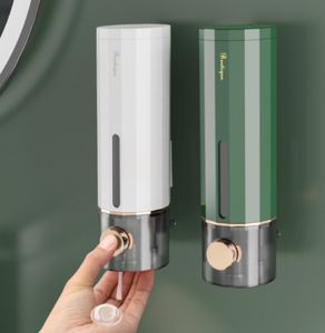 2 Stück Seifenspender Wandbefestigung, Handseifenspender Soap Dispenser, Ohne Bohren 450ml, Wand Spülmittelspender für Shampoo, Händedesinfektionsmittel, Spülun (Grün+weiß)