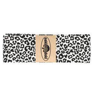 3m Oaki Doki Jersey-Schrägband mit Leopard Print gefalzt elastisch Einfassband , Farbe:3004 weiß-schwarz
