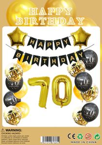 70 Geburtstag Deko Schwarz Gold,Luftballons 70. Geburtstag Mann Frauen mit Geburtstagsdeko 70 Happy Birthday Banner,Deko 70. Geburtstag Konfetti