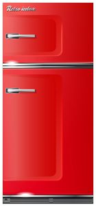 Wallario selbstklebende Türtapete 93 x 205 cm - Roter Kühlschrank - Abwischbar, rückstandsfrei zu entfernen