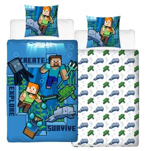 Minecraft Bettwäsche "SEEK" 80x80 + 135x200 cm · Bettwäsche für Kinder / Teenager - 100% Baumwolle