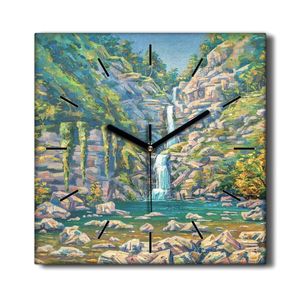 Coloray Hodiny Unikátní 30x30 cm  Tiché hodiny Pro obývací pokoj a kuchyň Nástěnné hodiny Plátno Černé ručičky hodin - Malování vodopádu Baum