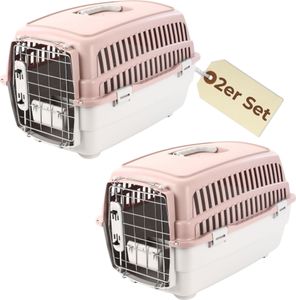 2x Transportbox IATA Flugbox Flugzeug Hundebox kleine Hunde Transportbox Katzen für 2 Tiertransportbox Katzentransportbox Gr. S
