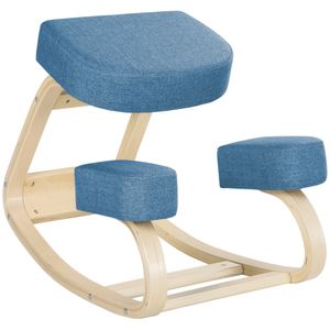 Vinsetto Ergonomischer Kniestuhl, Kniestuhl, bequemes Schaukelkissen aus Stoff und Holz, Blau