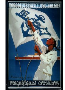Blechschild Norddeutscher Lloyd Bremen Seemann Flagge blau Dampfer Reedereiplakat Schiff Schild Nost